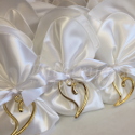 51-White Satin with Gold Heart Greek Favor